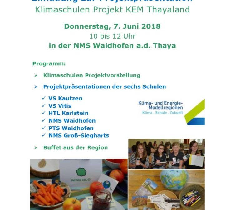 Einladung zur Projektpräsentation Klimaschulen Projekt KEM Thayaland